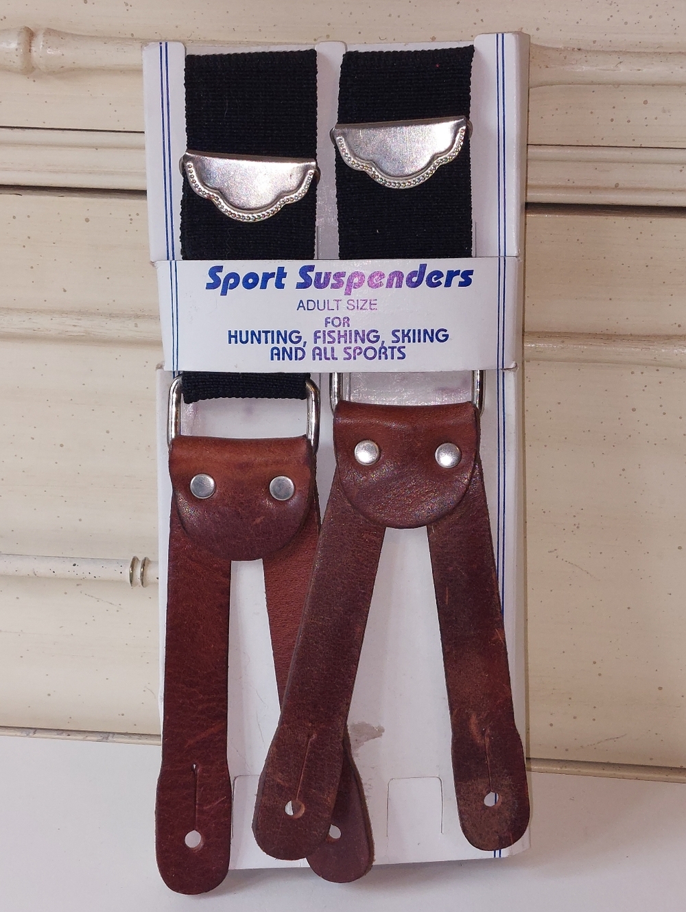 VTG Sport Suspenders Black Elastic with Brown Leather Ends hunting fishing sport